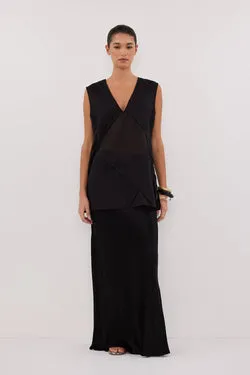 CARMEL BLACK RAMIE V NECK TOP