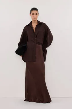 CHARLI BITTER CHOC SATIN MAXI SKIRT