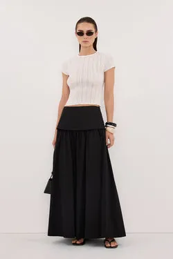 CLAIRE BLACK COTTON MIDI SKIRT