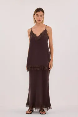 ANDREA PLUM CHOC CUPRO MIDI SKIRT