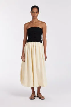 LEN BLACK STRAPLESS MIDI DRESS