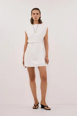MARMO WHITE DRAPED MINI DRESS