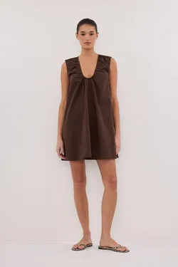 GABBY BITTER CHOC OVERSIZED COTTON MINI DRESS