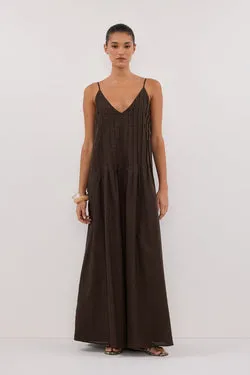 TAHLIA BITTER CHOC LINEN BLEND MAXI DRESS