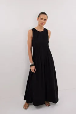 MILO BLACK LINEN BLEND MIDI DRESS