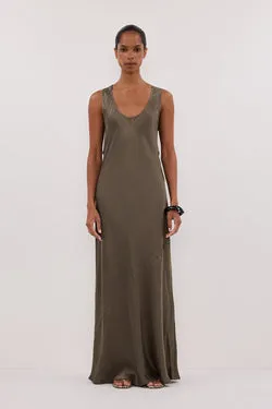 DARCY OLIVE SILK MAXI DRESS
