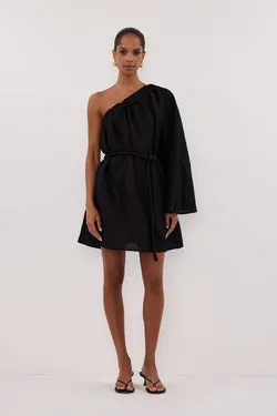 AURELIA BLACK ASYM LINEN MINI DRESS