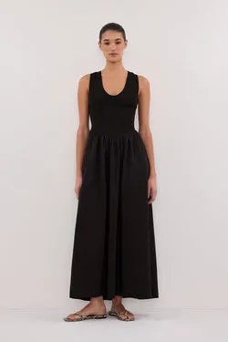 FLORENCE BLACK SLEEVELESS COTTON MIDI DRESS