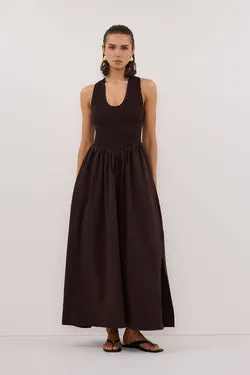 FLORENCE BURNT CHOC COTTON MIDI DRESS