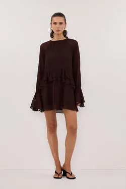 BODHI DARK CHOC LONG SLEEVE MINI DRESS