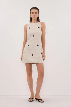BEVERLY NATURAL SPOT LINEN MINI DRESS