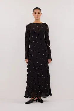 MELROSE BLACK SPOT LONG SLEEVE MAXI DRESS