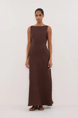 LACY COCOA SLEEVELESS LINEN MIDI DRESS