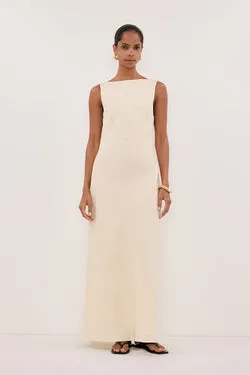 LACY STRAW SLEEVELESS LINEN MIDI DRESS