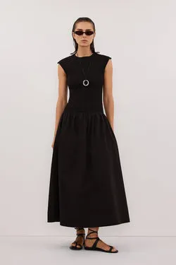 RUBI BLACK COTTON MIDI DRESS