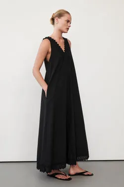 ANNABEL BLACK SLEEVELESS V NECK MIDI DRESS