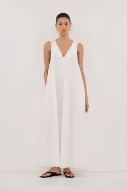 ANNABEL WHITE SLEEVELESS V NECK MIDI DRESS