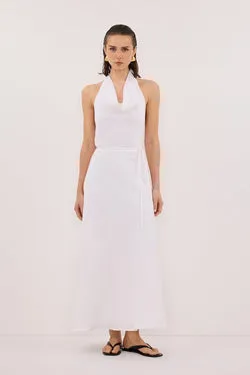 HAYLEE WHITE SLEEVELESS LINEN COWL MIDI DRESS