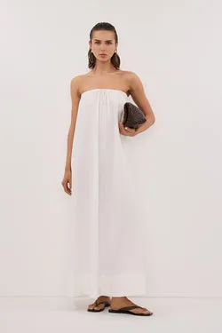 SOMMER WHITE STRAPLESS POPLIN MIDI DRESS