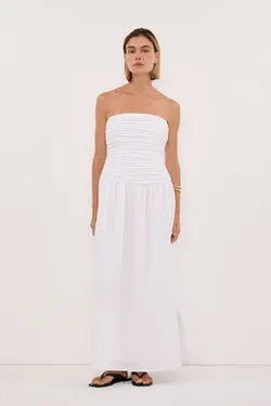 AUBRIELLA WHITE LINEN MIDI DRESS
