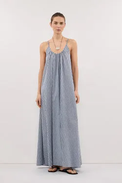 FABLE DUSTY BLUE STRIPE MIDI DRESS