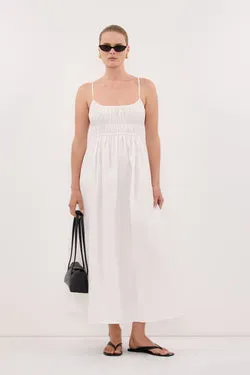 ZAHARA WHITE COTTON MIDI DRESS