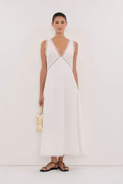 ROSIN WHITE LACE TRIM MIDI DRESS