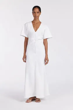 ZAHARA WHITE FRINGED MIDI DRESS