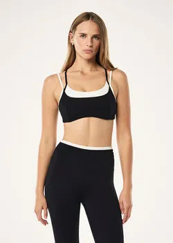 DISTORTION SPORTS BRA IN BLACK & WHISPER WHITE