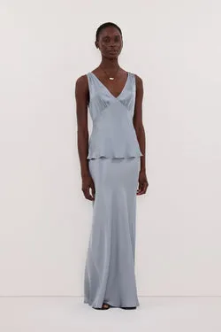 COLETTE DUSTY BLUE SILK MIDI SKIRT