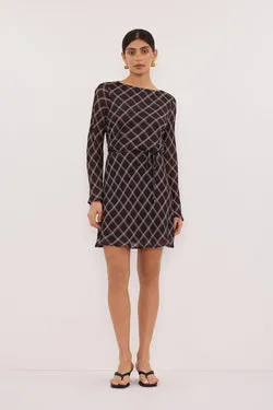 ARLINGTON CHOC LONG SLEEVE BOAT NECK MINI DRESS