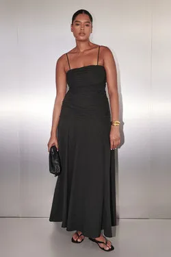 CARA BLACK SLEEVELESS COTTON MIDI DRESS