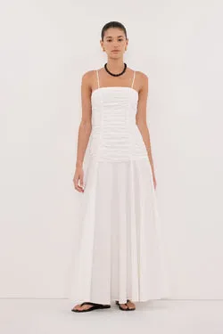 CARA WHITE SLEEVELESS COTTON MIDI DRESS
