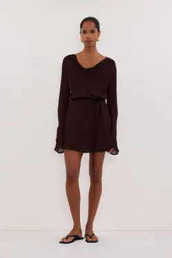 CORFU DARK CHOC SLEEVED MINI DRESS