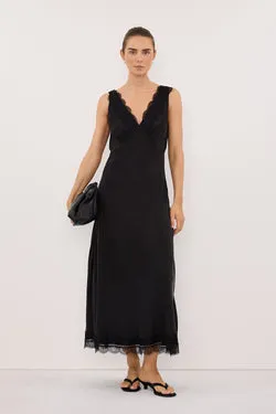 ANDREA BLACK CUPRO MIDI DRESS