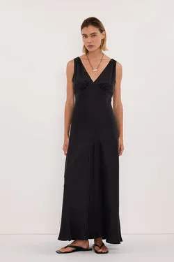 MILA BLACK SILK MIDI DRESS
