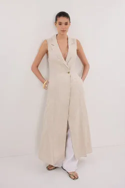 CORA NATURAL MIDI LINEN DRESS