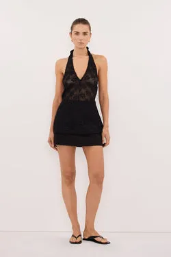 AGNES BLACK SLEEVELESS CROCHET HALTER TOP