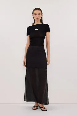 KAI BLACK RAMIE MIDI SKIRT