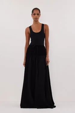 SIERRA BLACK TEXTURED MIDI SKIRT