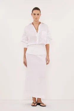 YARA WHITE LINEN FOLDOVER MIDI SKIRT