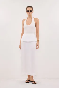 YARA WHITE LINEN FOLDOVER MIDI SKIRT
