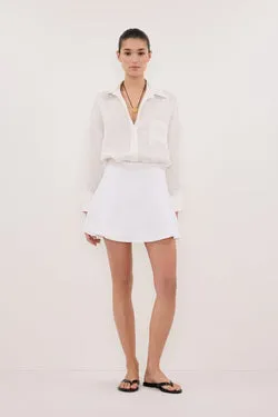 ALEA WHITE LINEN FLOUNCE MINI SKIRT