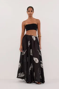 POSITANO BLACK RAMIE MIDI SKIRT