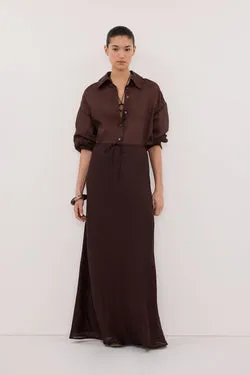 MAISON BURNT CHOC RAMIE BIAS MIDI SKIRT