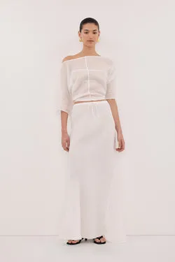 MAISON WHITE RAMIE BIAS MIDI SKIRT