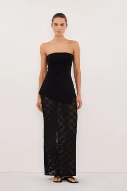 AGNES BLACK CROCHET COLUMN MIDI SKIRT