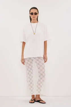 AGNES WHITE CROCHET COLUMN MIDI SKIRT