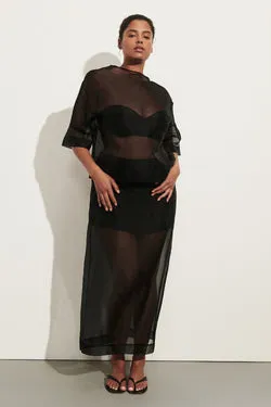 SIAN BLACK SILK ORGANZA MIDI SKIRT
