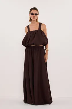 RAVELLO BURNT CHOC LINEN MIDI SKIRT